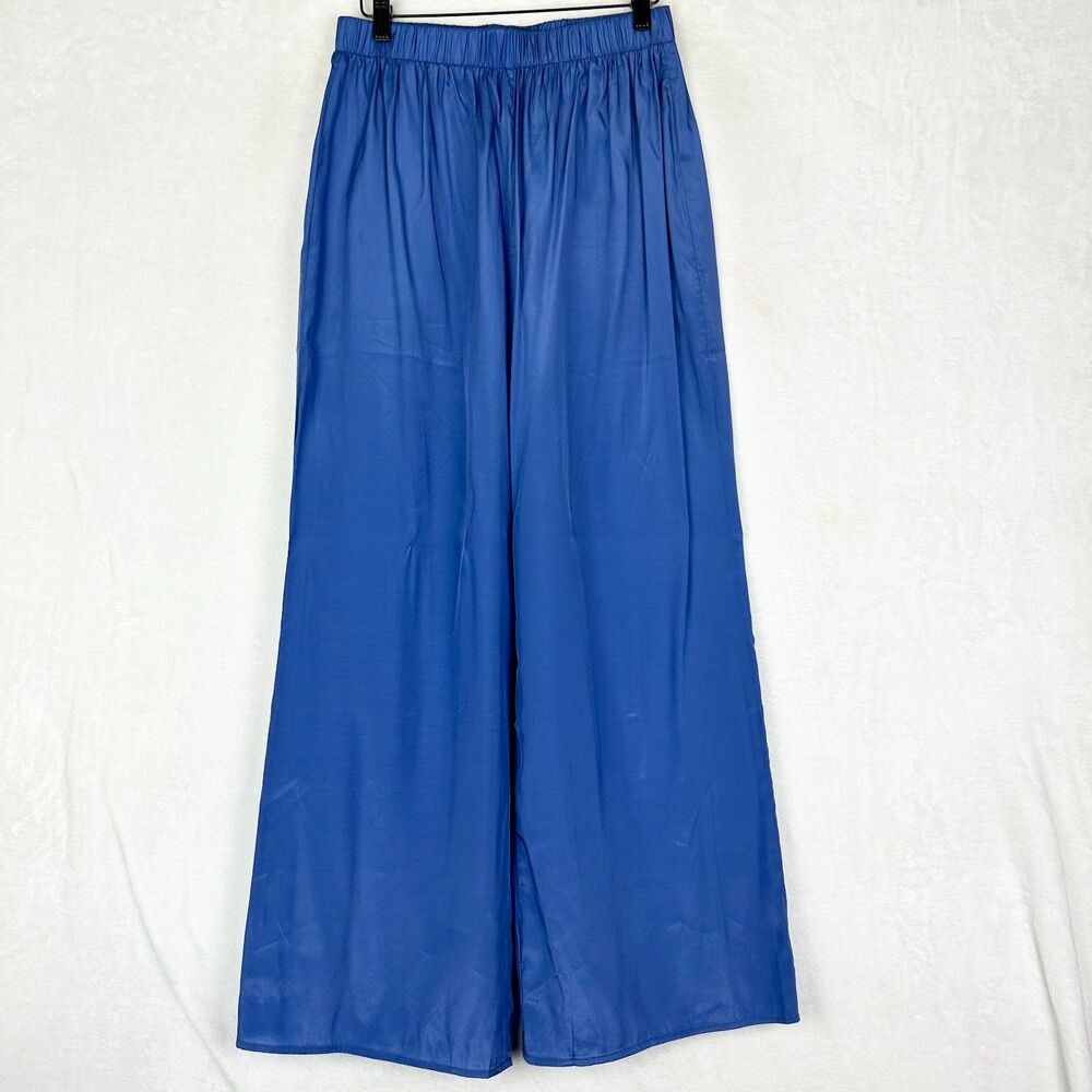 Needii Tencel Satin Wide Leg Pull On Pants Size Medium NWT Blue High Rise